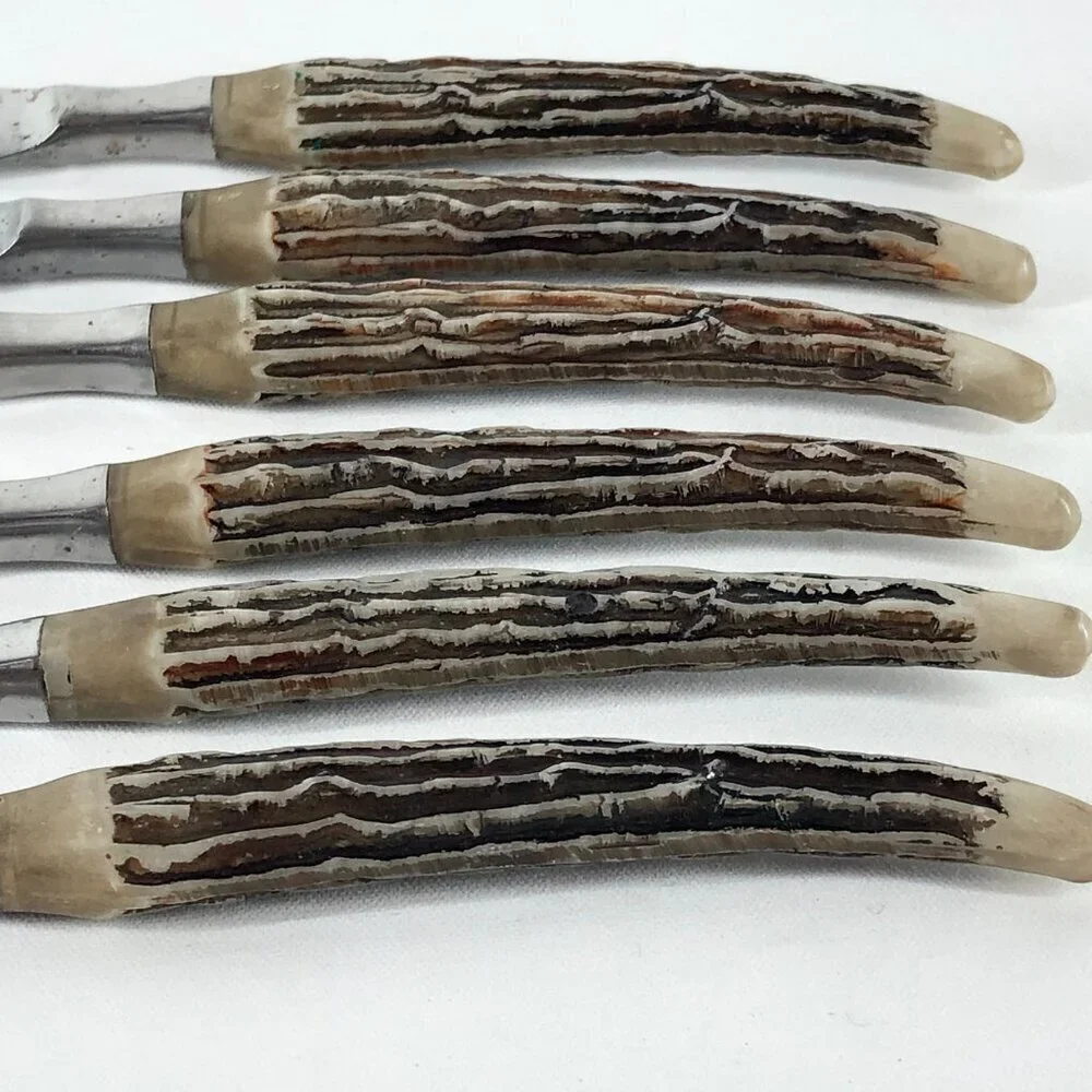 Vintage Hull Faux Horn Stag Antler Knives Set Of 6